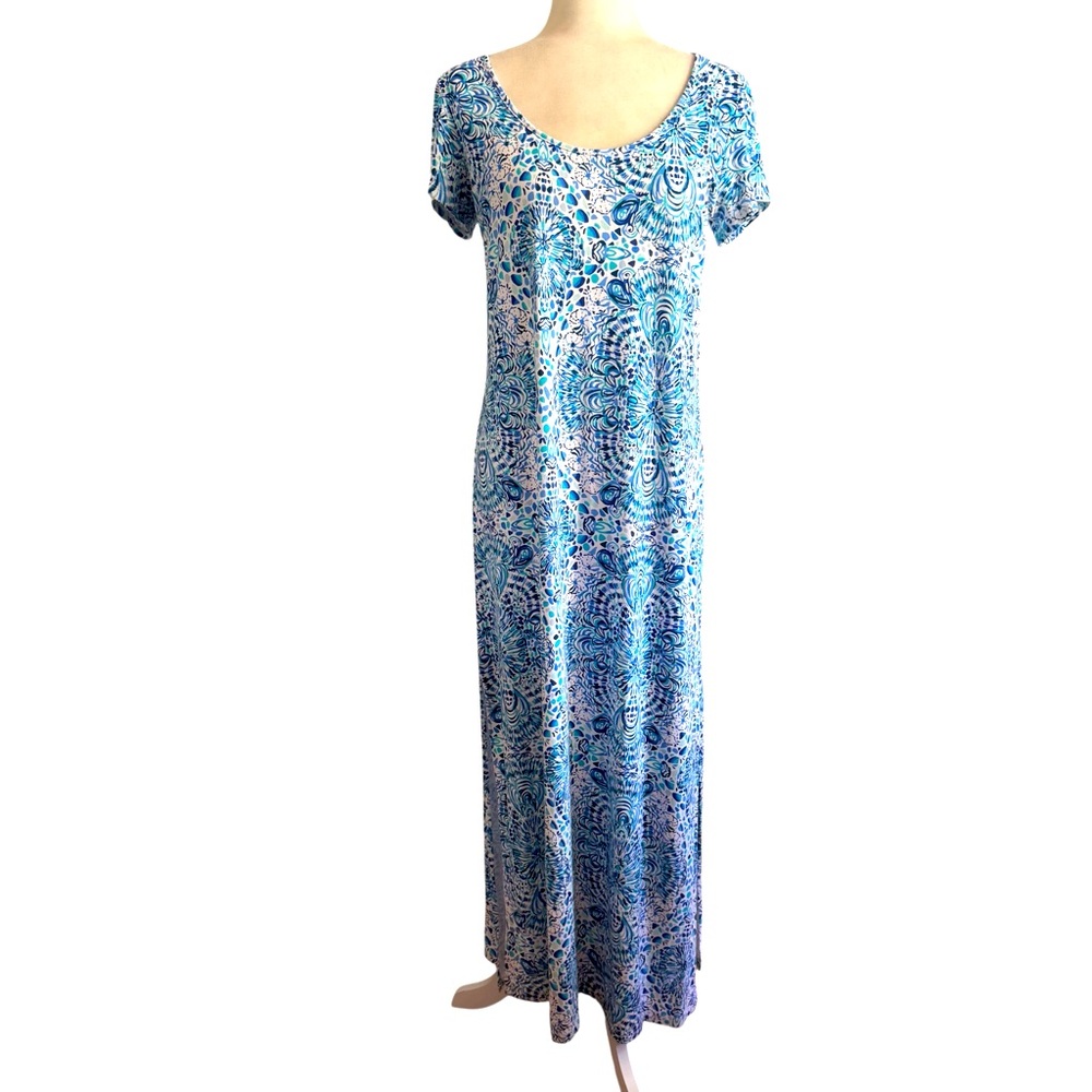 Lilly Pulitzer Wynne Blue and White Maxi Dress L EUC